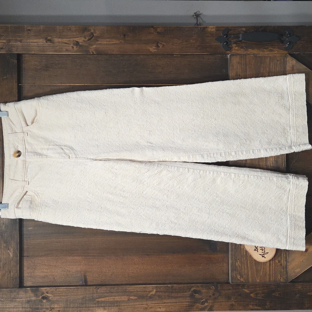 Anthropologie Pilcro Cream-Colored, Cropped, Wide-Legged, & Textured Throughout!
